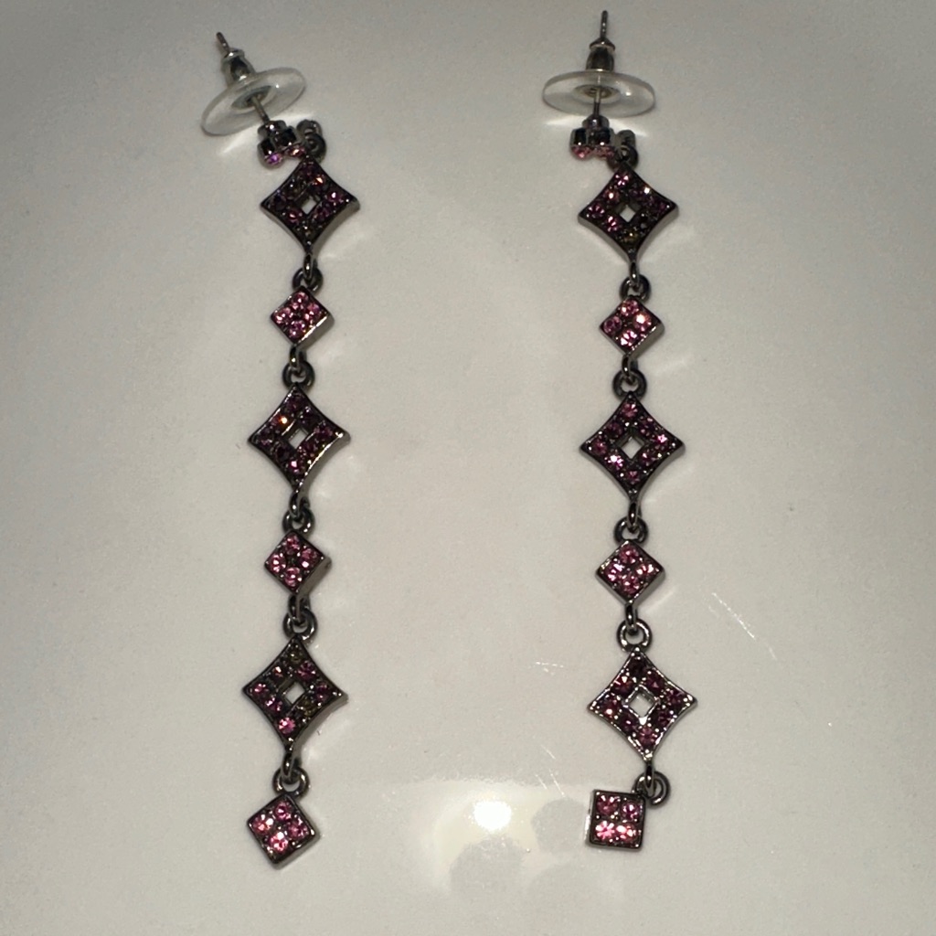Pink Crystal Link Dangle Earrings - Women Jewelry